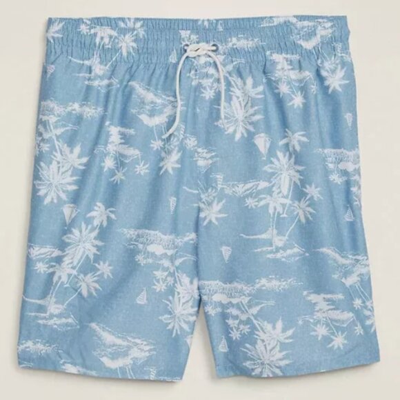NWT Old Navy Scenic Palm Tree Sailboat Swim Trunks Board Shorts 8" Men Medium - Picture 1 of 1
